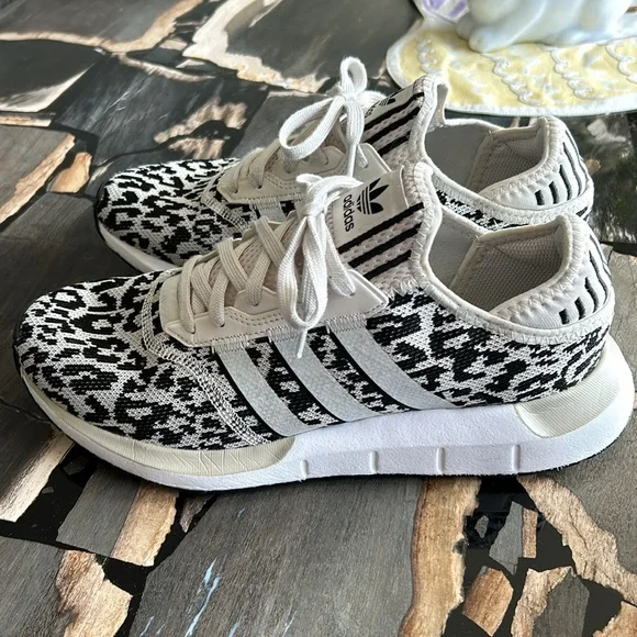 Adidas Black and Cream Animal Print Sneakers - Picture 2 of 7